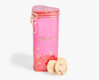 With Love Strawberry & White Chocolate Biscuits in Heart Shaped Tin 